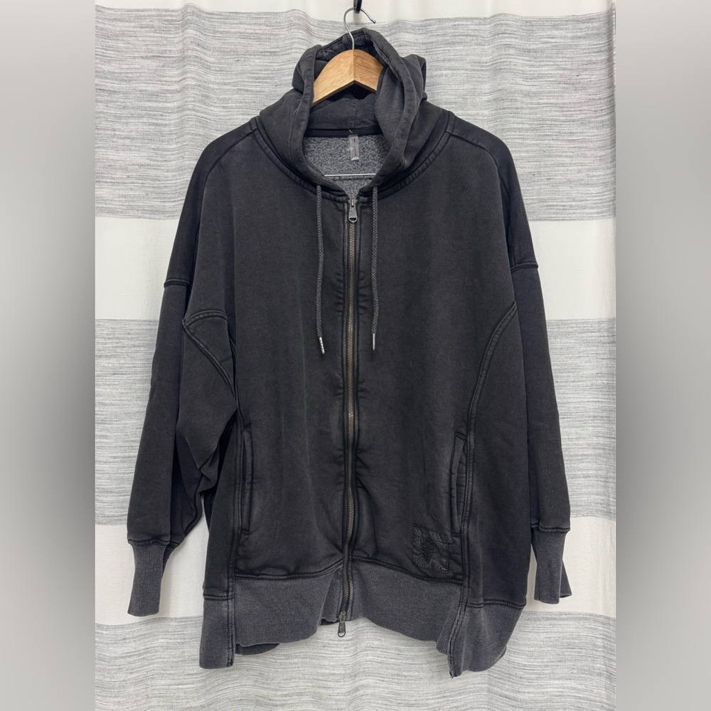 FP Movement by Free People Oversized Black Washed Zip Hoodie - Picture 2 of 8